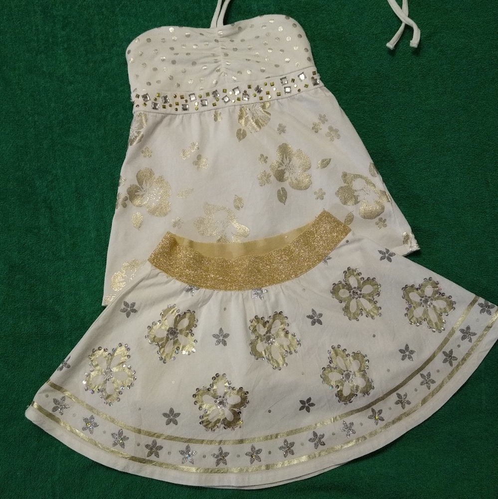 Justice girls white 100% cotton skirt set